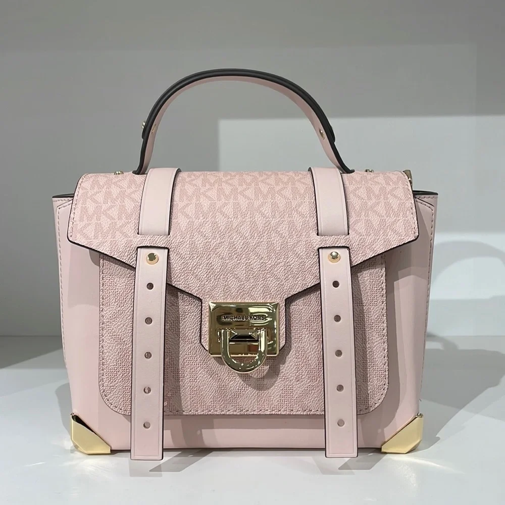 Michael Kors MK print Manhattan satchel crossbody Powder blush